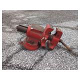 Red Swivel Base Bench Vise with Integrated Pipe Jaws and Anvil