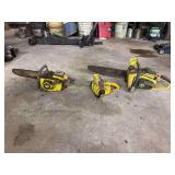 (2) John Deere Chainsaws and (1) Toy Chainsaw