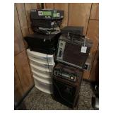 Lot of Assorted Electronics including Zenith Allegro Speakers, 8-Track Players, Dish Network Receivers, and Sanus TV Mount