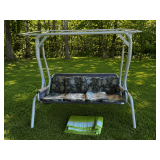 Metal Frame Patio Porch Swing with Floral Cushions and Frame