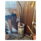 Ceramic Umbrella Stand with Multicolored Floral and Bird Motifs