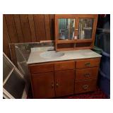 Wooden Bathroom Vanity with Marble-Look Top and Matching Wall Cabinet