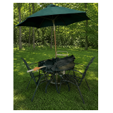 Patio Set with Glass Top Table, 3 Chairs, and Umbrellas