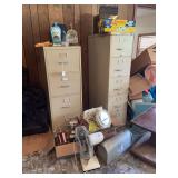 Office Furniture and Equipment Lot Including File Cabinets and Trophies