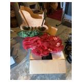 Assorted Christmas Decor Lot Including Wooden Sleigh Wreath Tree and Lights
