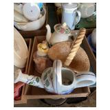 Assorted Hand-Painted Ceramic Kitchenware and Decor Lot including Teapots and Watering Can