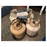 Lot of Four Propane Tanks and Coleman Extension Hose