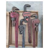 Assorted Heavy Duty Pipe Wrenches - Craftsman and Ridgid - 4 Piece Lot