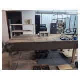 Heavy-Duty Wooden Work Bench with Built-In Electrical Outlet Strip and Light Mount