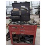 Kennedy Style 520 Tool Box and Rem Roller Cabinet with Assorted Machinist Tools and Hardware