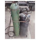 Oxygen and Acetylene Gas Cylinders on Rolling Cart with Regulators and Torch