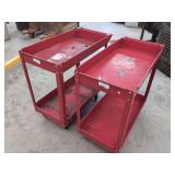 Two Red Steel Utility Carts with Two Shelves