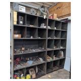 Industrial Storage Shelving Unit with Assorted Tools and Hardware