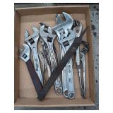 Assorted Hand Tools Including Adjustable Wrenches and Locking Pliers