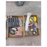 Assorted Box Lot of Shop Tools, Pneumatic Accessories, and Hardware