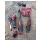 Milwaukee M12 Cordless Power Tool Lot with Ratchets, Sander, Battery, and Charger