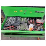 Green Metal Rolling Tool Chest With Assorted Hand Tools