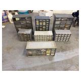 Lot of 7 Assorted Metal Parts Storage Cabinets with Plastic Drawers and Hardware