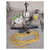 Assorted Automotive and Workshop Equipment Lot Including Extension Cord, Sprayers, and Hitch Parts