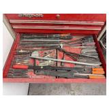Assorted Hand Tools and Pneumatic Bits in Red Tool Box Drawer