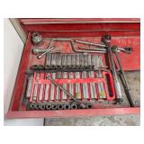 Assorted Tool Set Including Snap-on Sockets, Ratchets, and Extensions in Red Chest