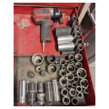 Snap-on Pneumatic Impact Wrench with Assorted Impact and Chrome Sockets