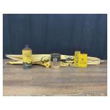 (4) John Deere Rain Gauge, Oil Cans, Umbrella