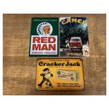 (3) Cracker Jack, Camel, Red Man SST Signs
