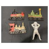 Cast Iron Train Wall Plaques and Figural Wall Hook Lot