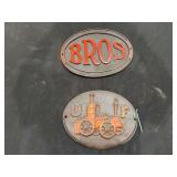 Set of Two Cast Metal Advertising and Machinery Plaques including Bros Minneapolis and Steam Tractor