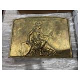Cast Relief Plaque Featuring Seated Female Figure with Sword and Shield