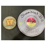 Collection of Film Reels and Metal Storage Cans including Steamboat Bill and Mickey Mouse Films
