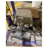 Assorted Shop Equipment Lot Featuring Mitutoyo Digimatic Caliper, Gripco Hardware Assortment, and Trailer Hitches