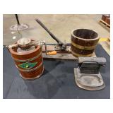 White Mountain Junior Ice Cream Freezer, Cast Iron Nutcracker, and Heggie Simplex Steel Boilers Ashtray