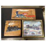 Collection of Three Train and Steam Engine Wall Art Pieces