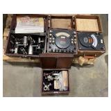 Collection of Industrial Testing Equipment Including Steam Engine Indicators and Weston Electrical Meters in Fitted Wooden Cases