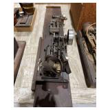 Model Steam Engine with Saw Blade on Wooden Base