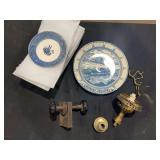 Steamer Sprague Collector Plates, Brass Lamp Parts, and Cast Iron Door Hardware Lot