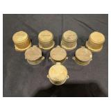 Collection of Seven Brass Water Meter Register Lids and Housings by Neptune Meter Co. and Pittsburgh Meter Division