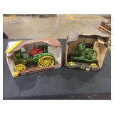 Lot of 2 Ertl John Deere Die-Cast Replica Farm Models: 1915 Model R Waterloo Boy Tractor and Model E Gasoline Engine