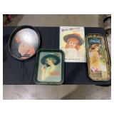 Collection of Coca-Cola Serving Trays and White Mountain Ice Cream Freezer Sign