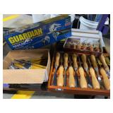 Woodworking Chisels, Lincoln Grease Gun, and Flatware Assortment Lot