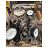 Assorted Industrial Pressure Gauges and Engine Connecting Rod Components Lot