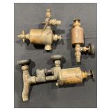 Collection of Brass Steam Locomotive Lubricators and Nathan Mfg Co Whistle