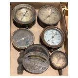 Collection of Industrial Pressure Gauges and Electrical Meters Including General Electric and Crosby