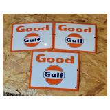 (3) Gulf Porcelain Signs