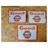 (3) Gulf Porcelain Signs