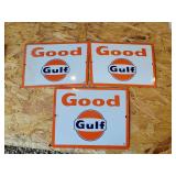 (3) Gulf Porcelain Signs