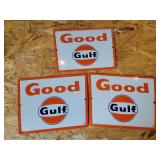 (3) Gulf Porcelain Signs