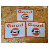 (3) Gulf Porcelain Signs